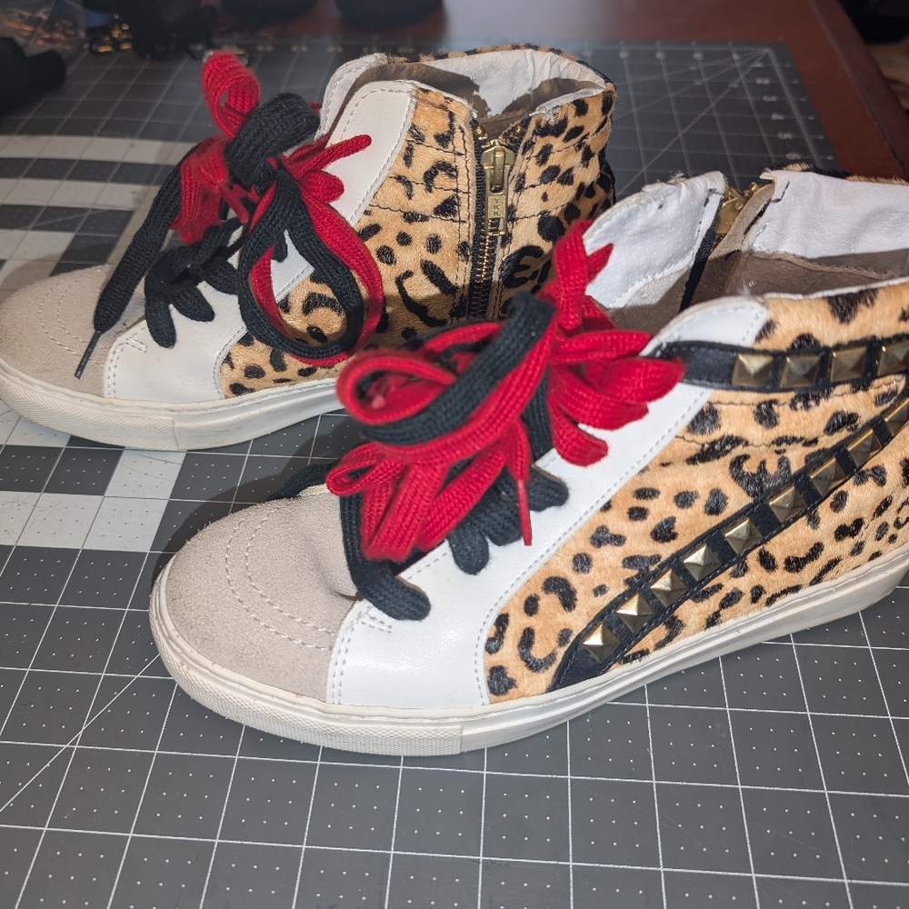 Steve Madden Leopard Print Sneakers with Red and Black Details